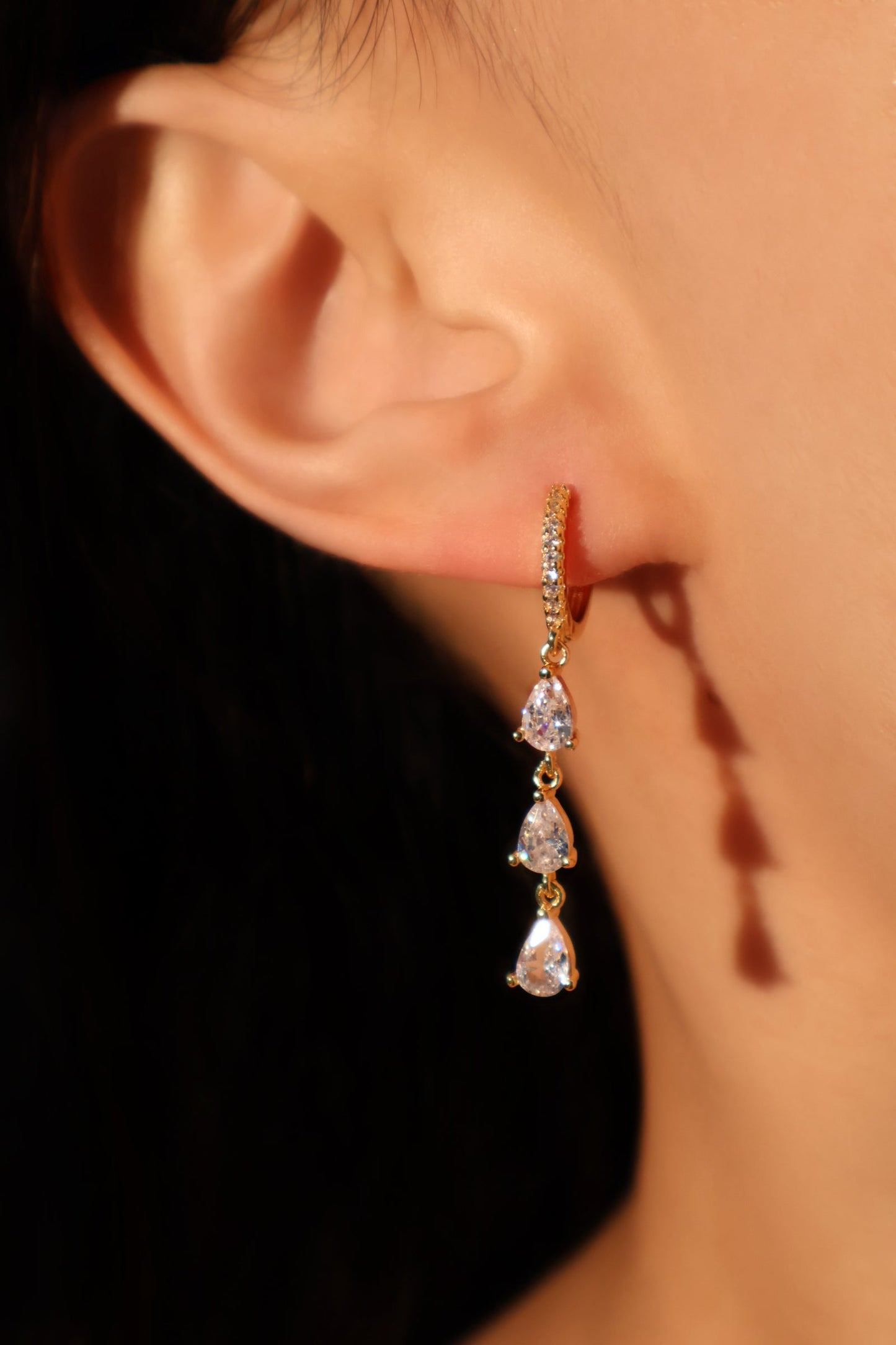 Dangling 18K Gold Plated Gem Earrings