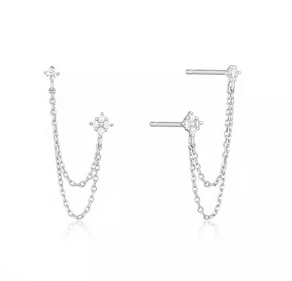 Sterling Silver Layered Chain Studs