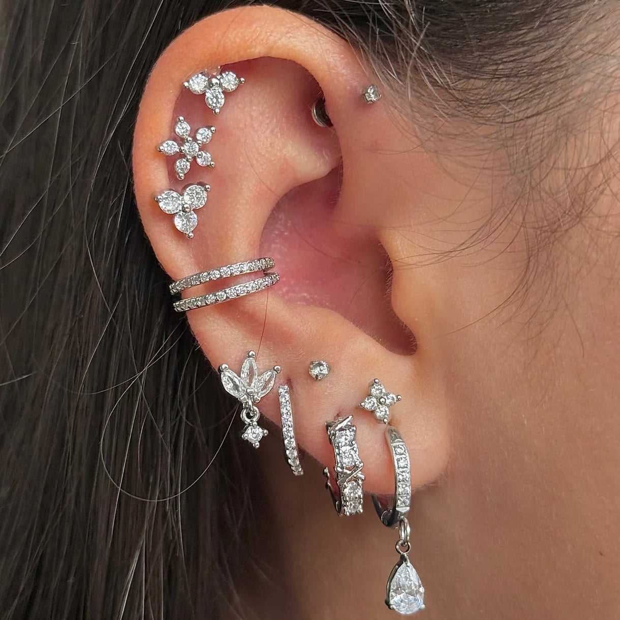Silver Triple Star Earring Trio