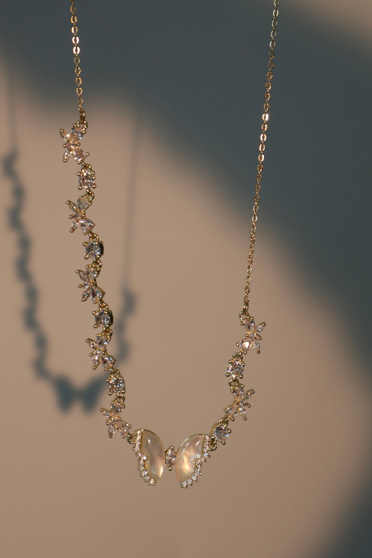 Elara Butterfly Diamanté Necklace (gold & silver)