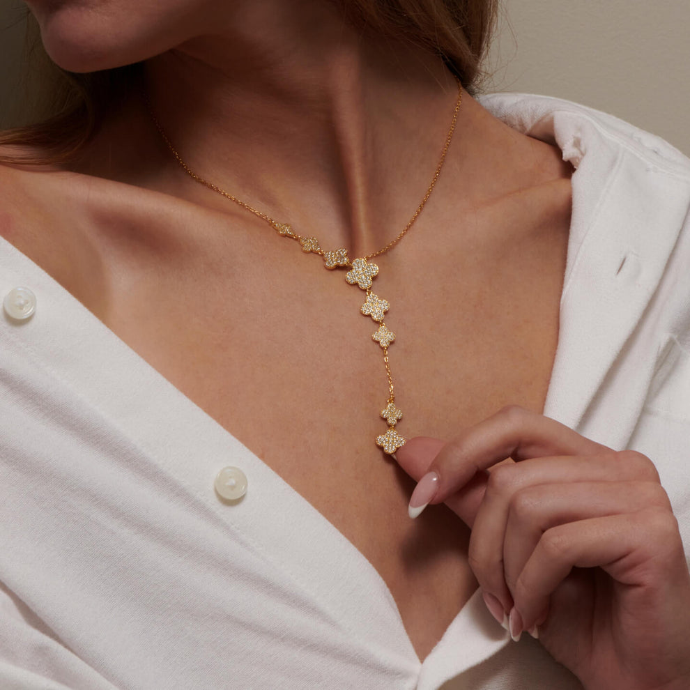 Yasmin Diamanté Clover Drop Necklace