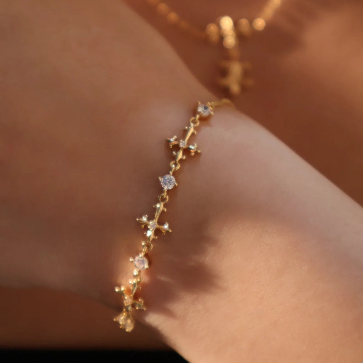 18K Gold Diamanté Multi Diamond Cross Bracelet