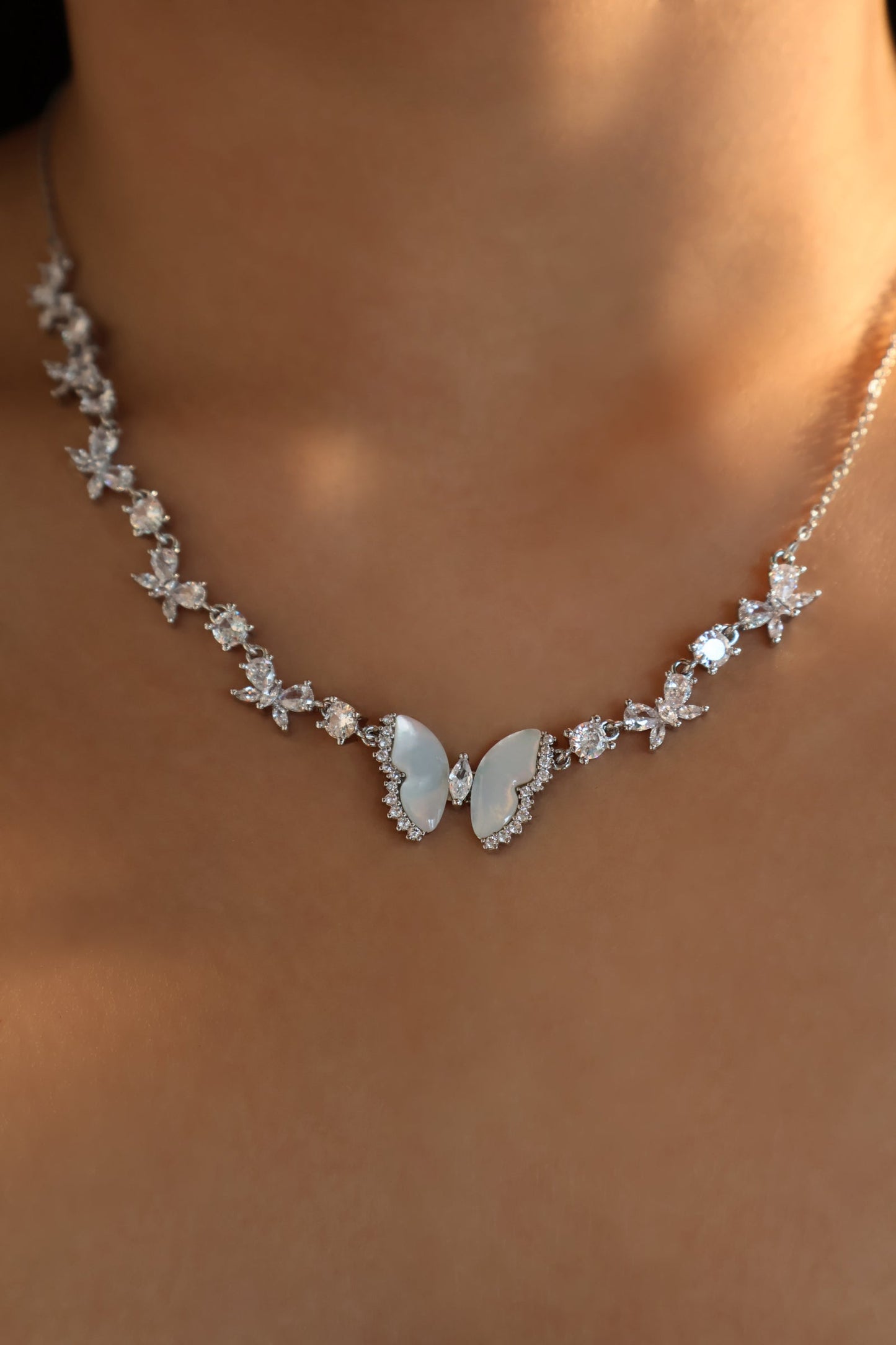 Elara Butterfly Diamanté Necklace (gold & silver)