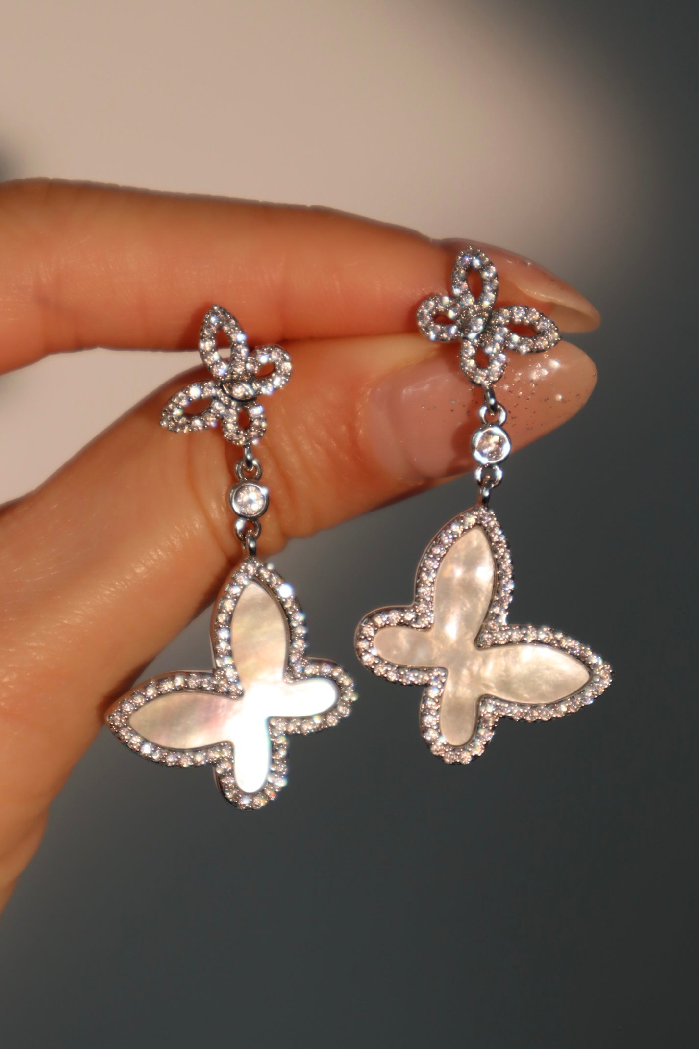 Diamond Shell Butterfly Pearl Earrings
