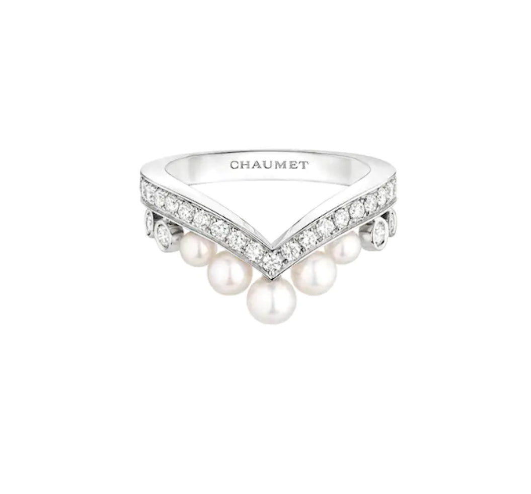 Cleo Pearl Diamanté Ring (silver & rose gold)