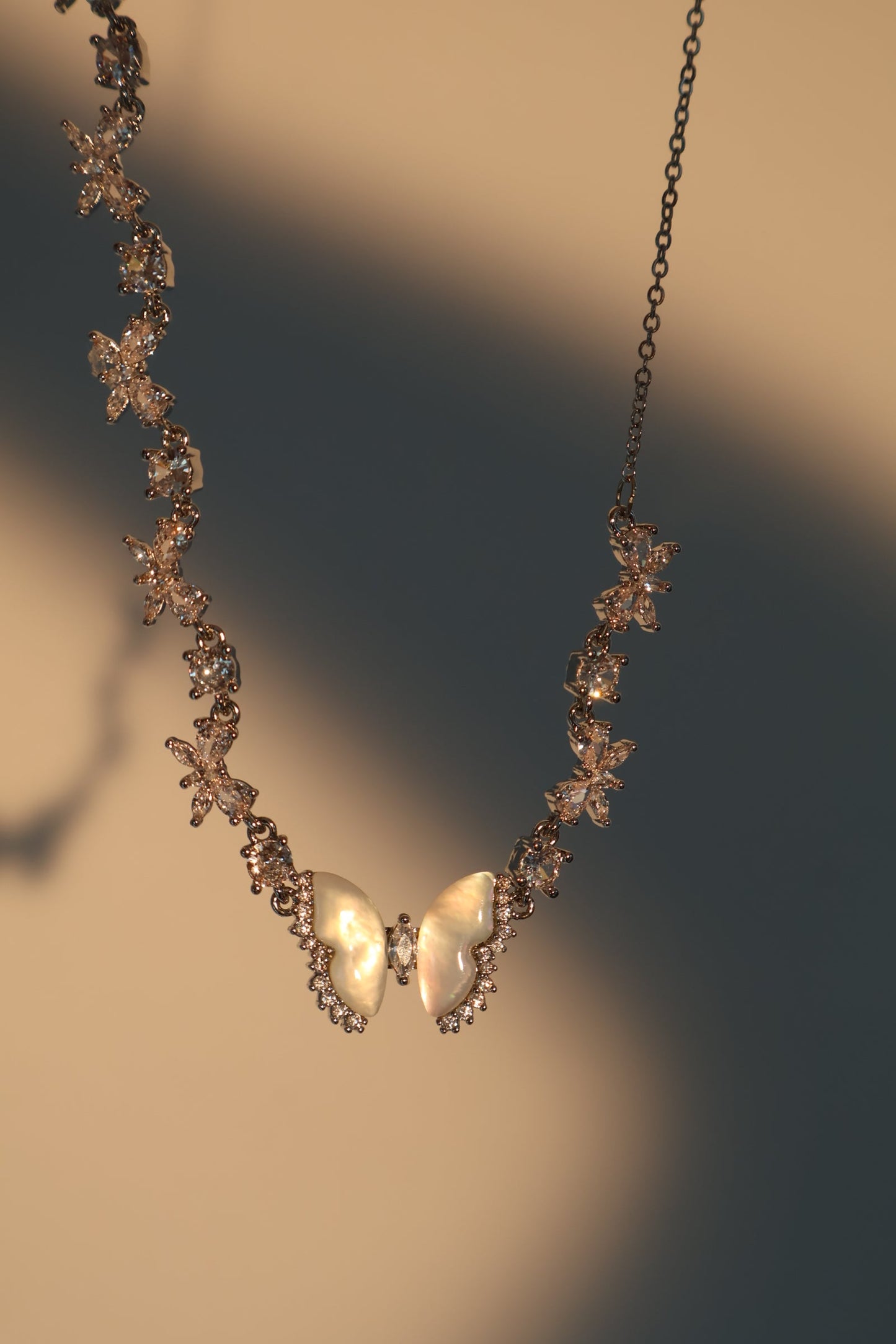 Elara Butterfly Diamanté Necklace (gold & silver)