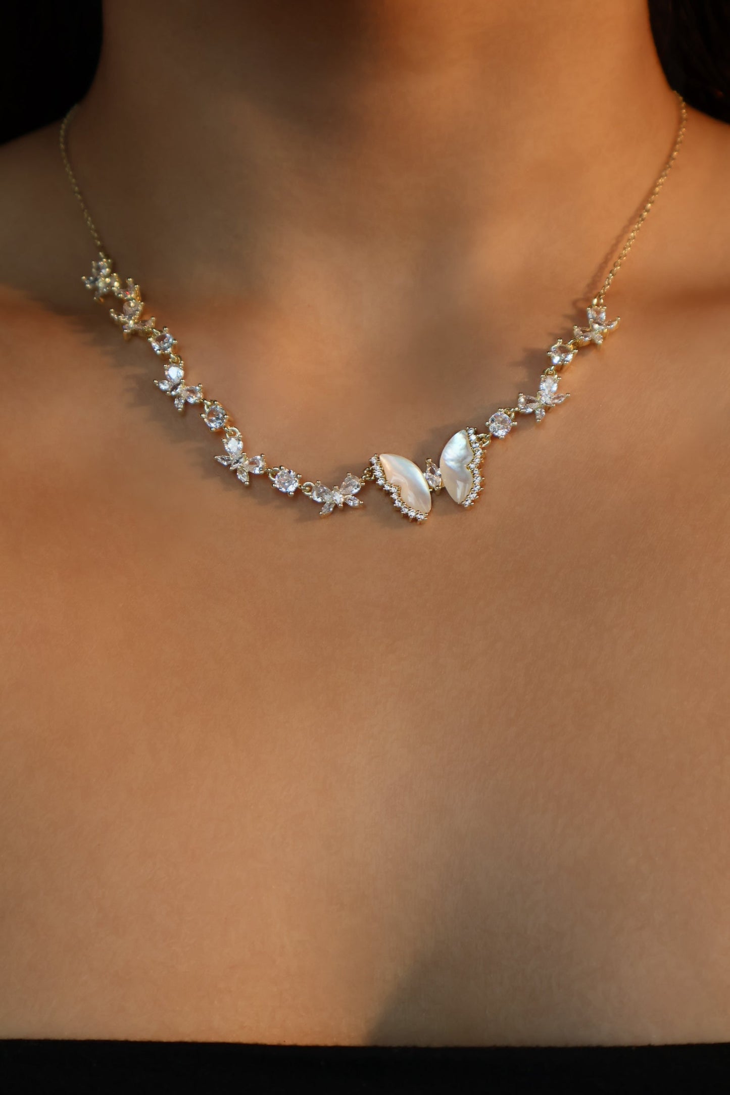 Elara Butterfly Diamanté Necklace (gold & silver)