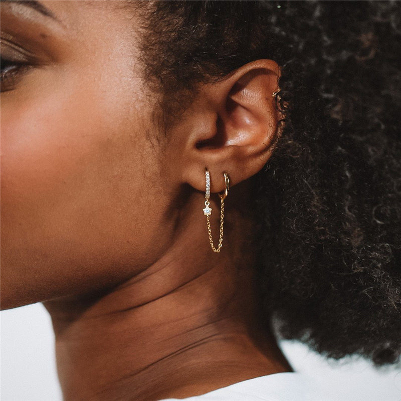 Ciara Hoop Double Chain Earrings