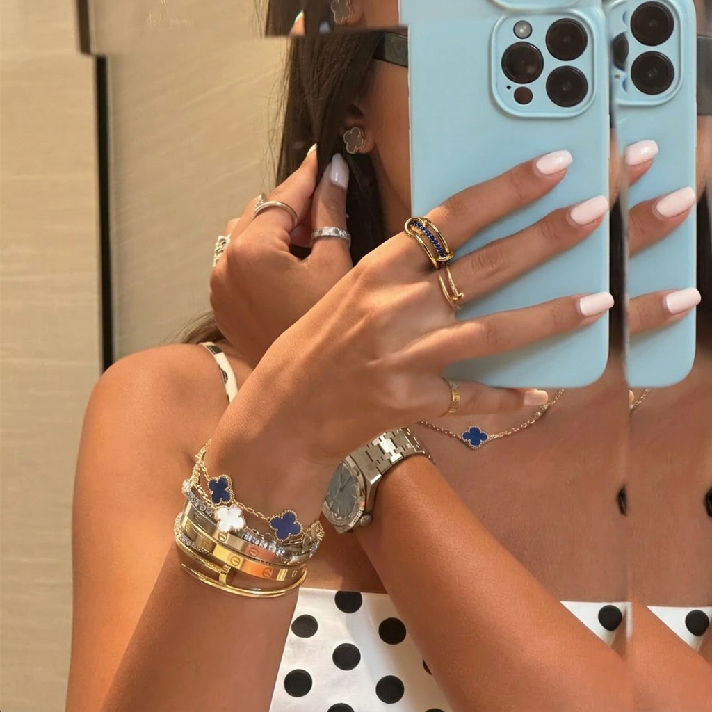 Illyra Blue Stacked Ring in Gold
