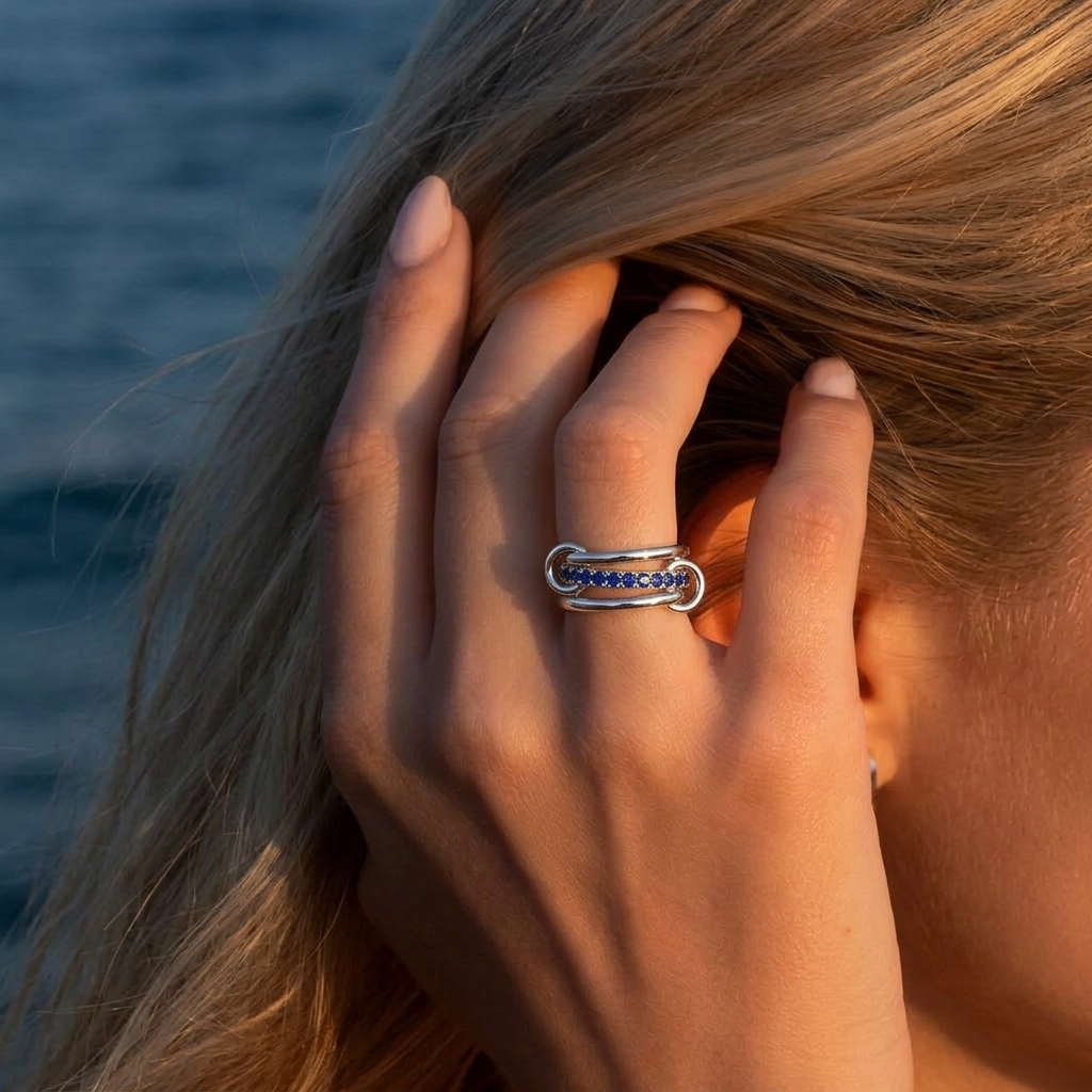 Illyra Blue Stacked Ring in Silver