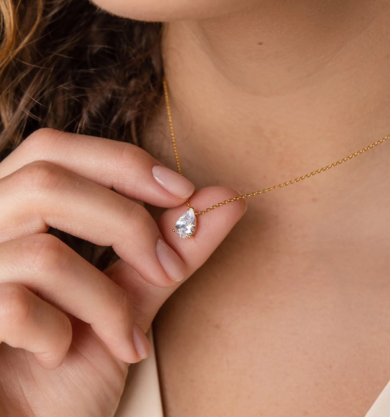 Teardrop Diamond Birthstone Necklace