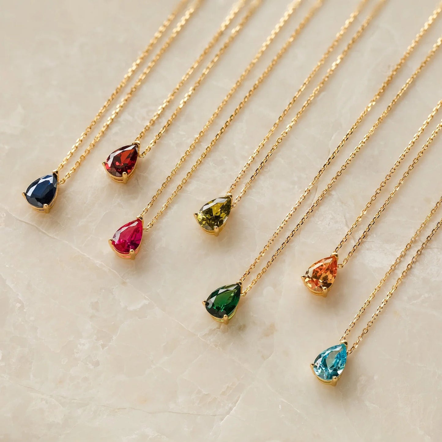 Teardrop Diamond Birthstone Necklace