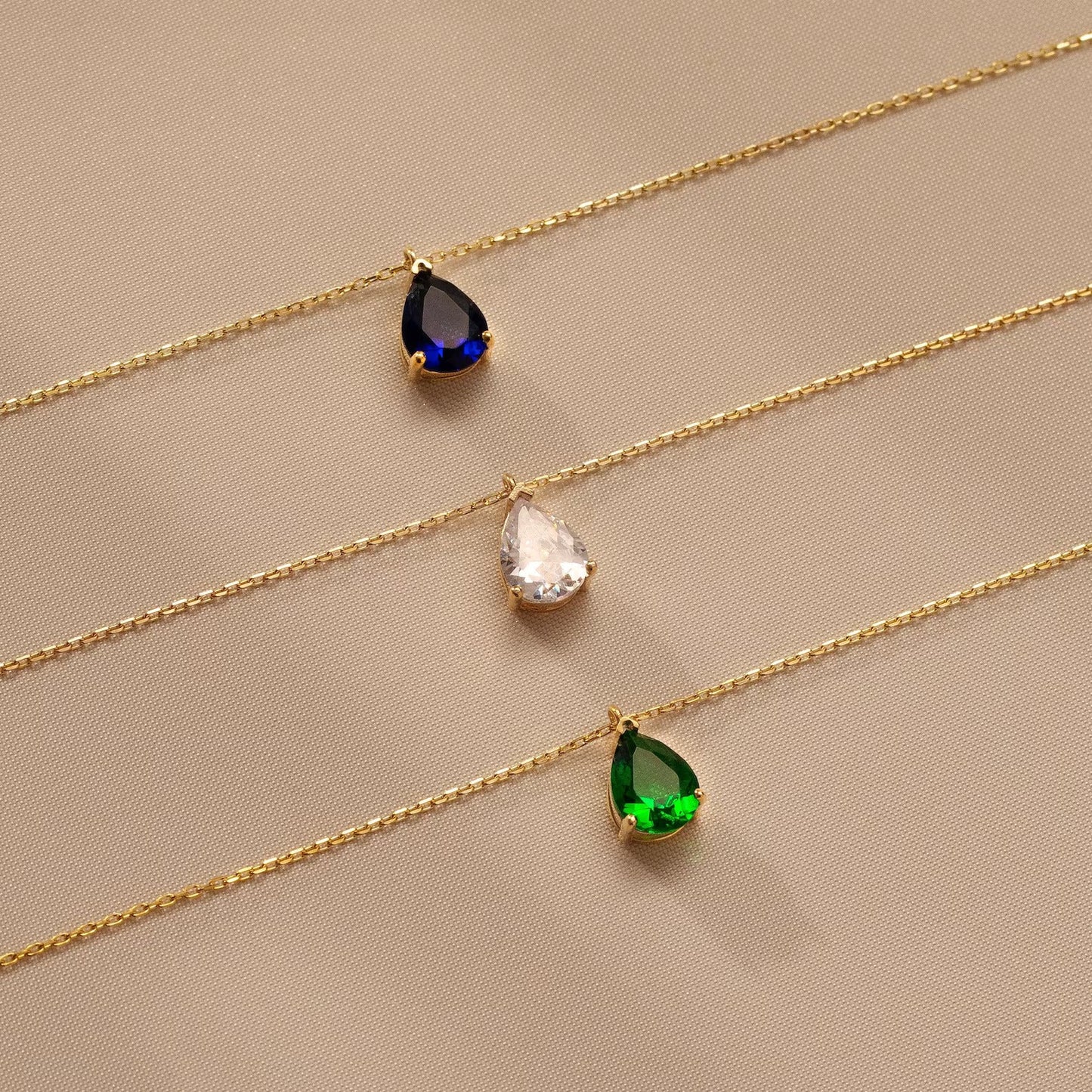 Teardrop Diamond Birthstone Necklace