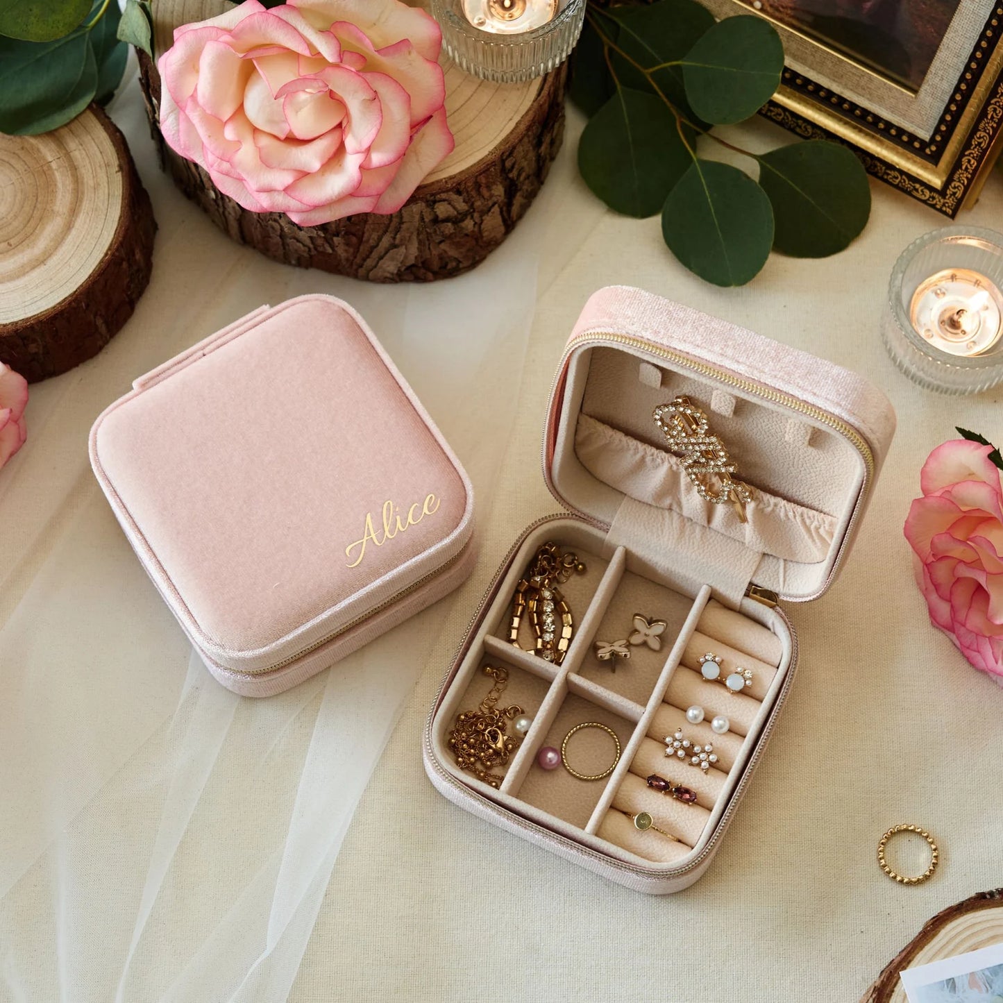 Personalised Velvet Travel Jewellery Box