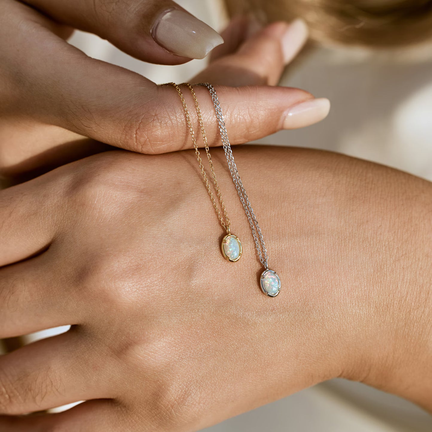 Dainty White Opal Necklace