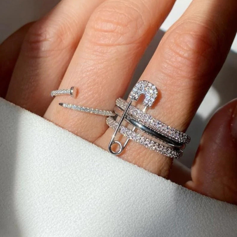 Safety Pin Stack Ring (in gold & silver)
