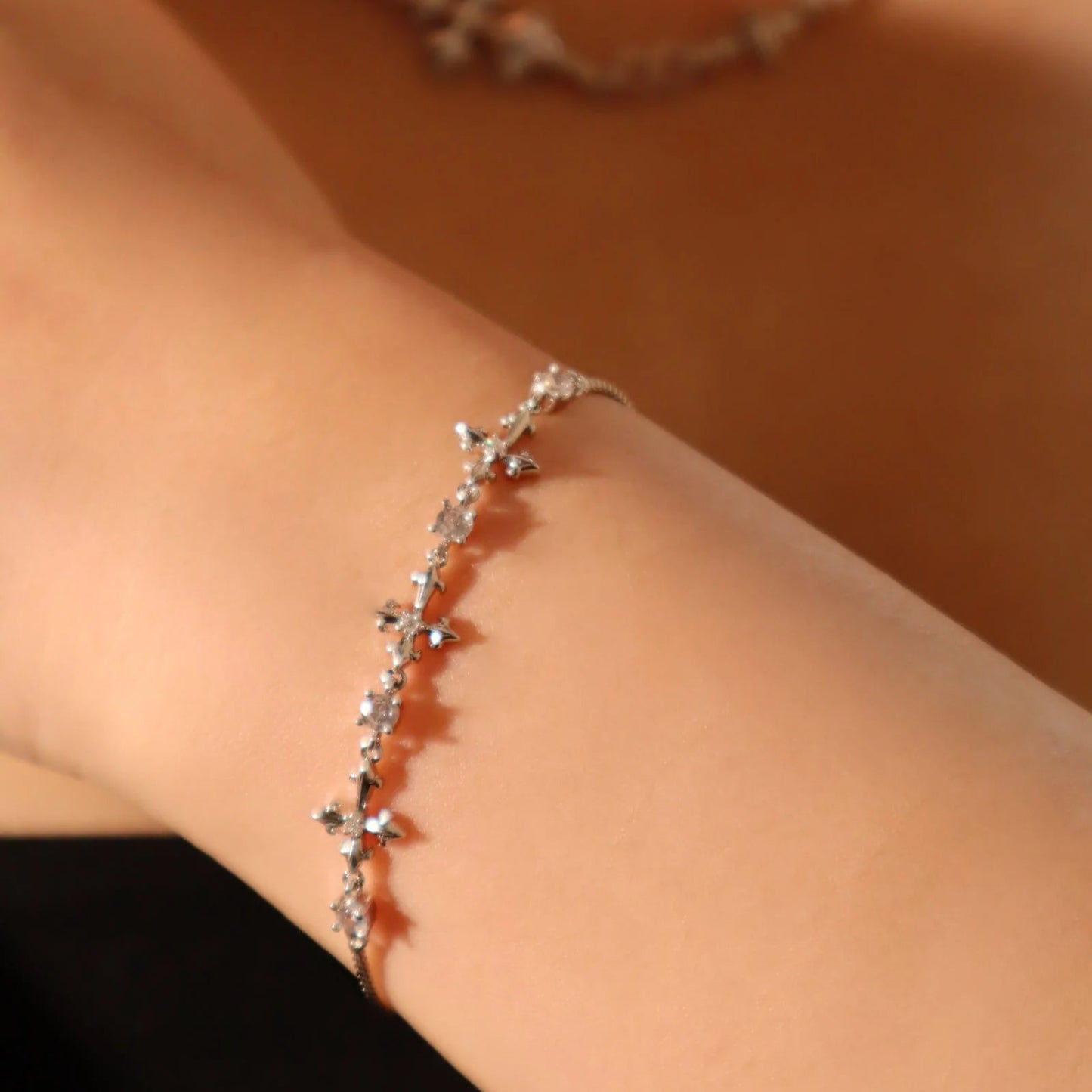 18K Gold Diamanté Multi Diamond Cross Bracelet