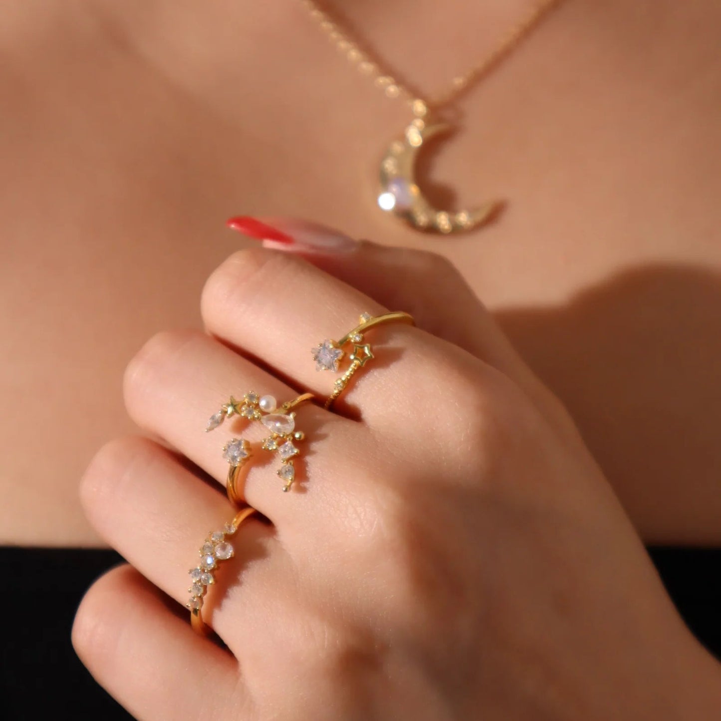 18K Gold Diamanté Vermeil Shooting Star Ring