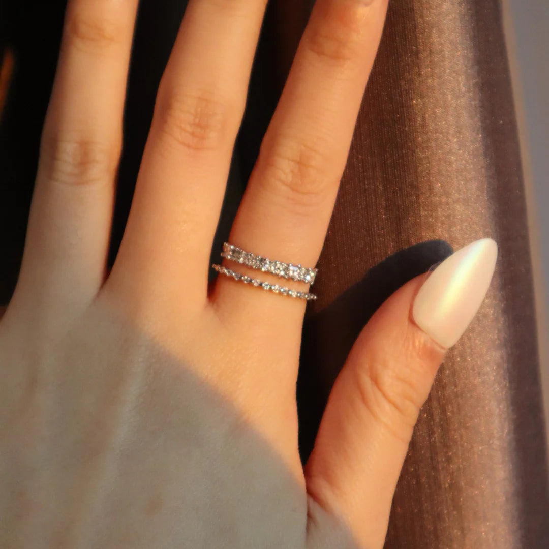 925 Sterling Diamanté Double Layer Ring