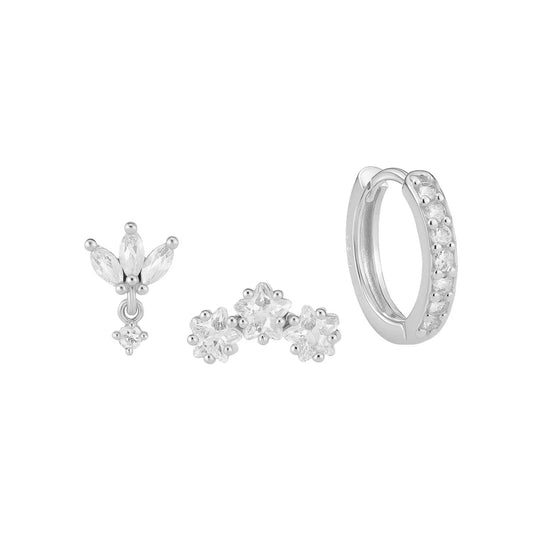 Silver Triple Star Earring Trio