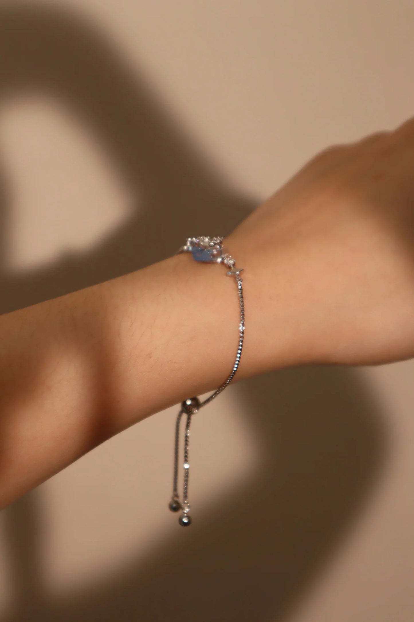 Moonstone Moon Star Bracelet Platinum Plated