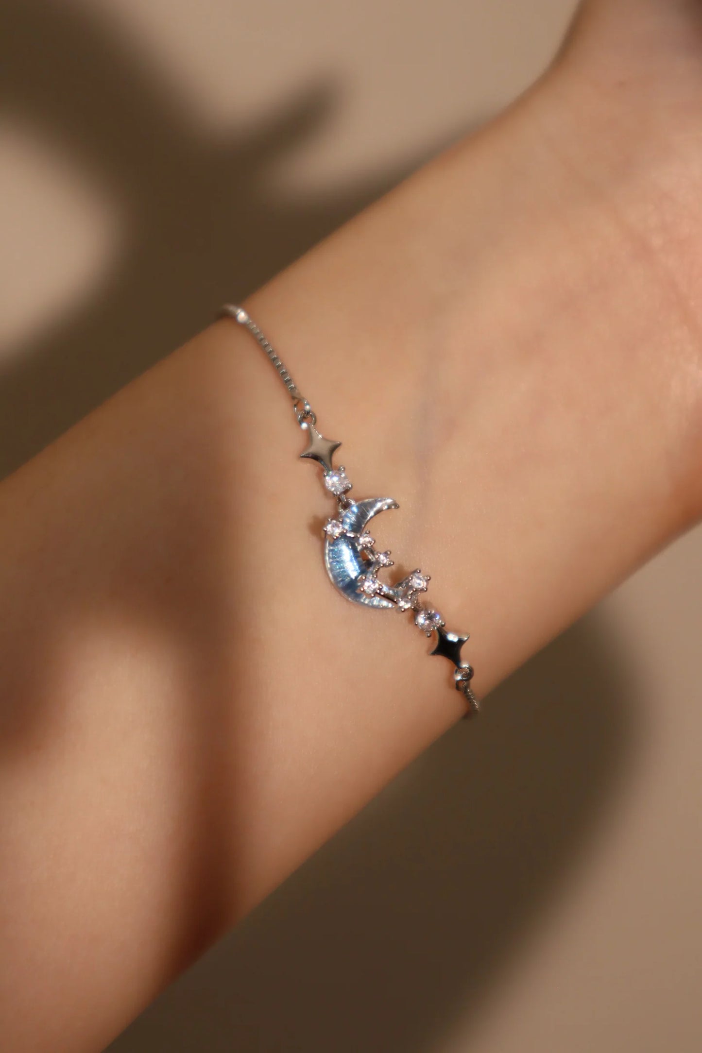 Moonstone Moon Star Bracelet Platinum Plated