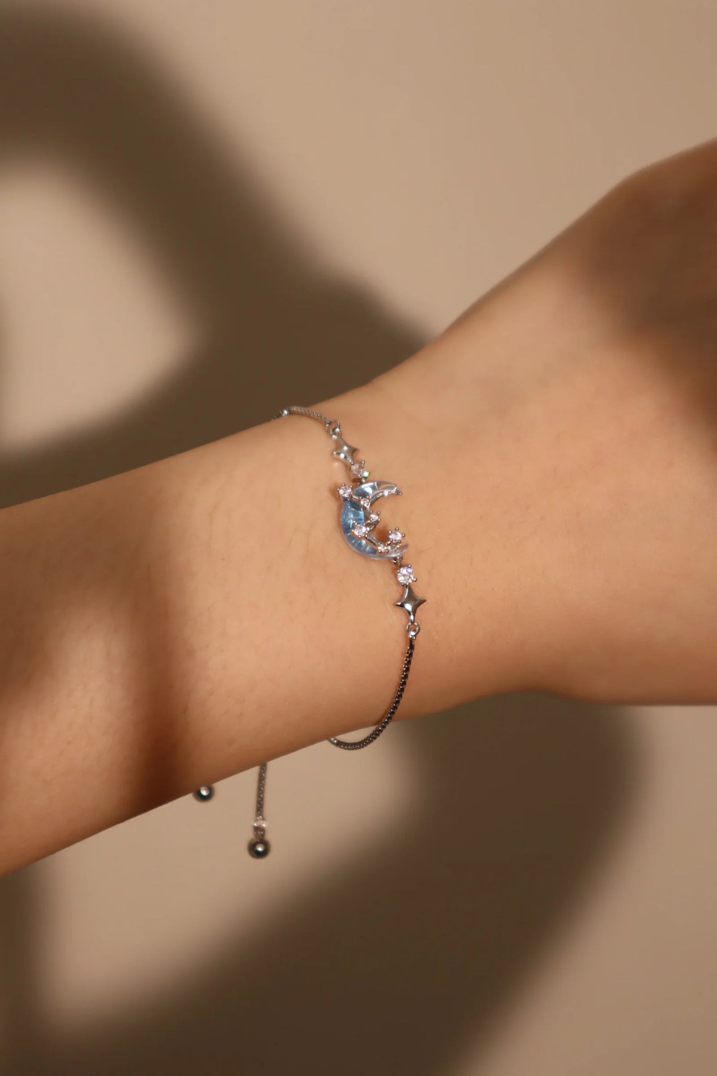 Moonstone Moon Star Bracelet Platinum Plated