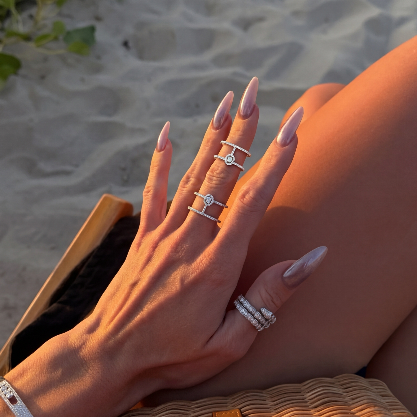 Tia Dangling Layering Chain Diamanté Ring