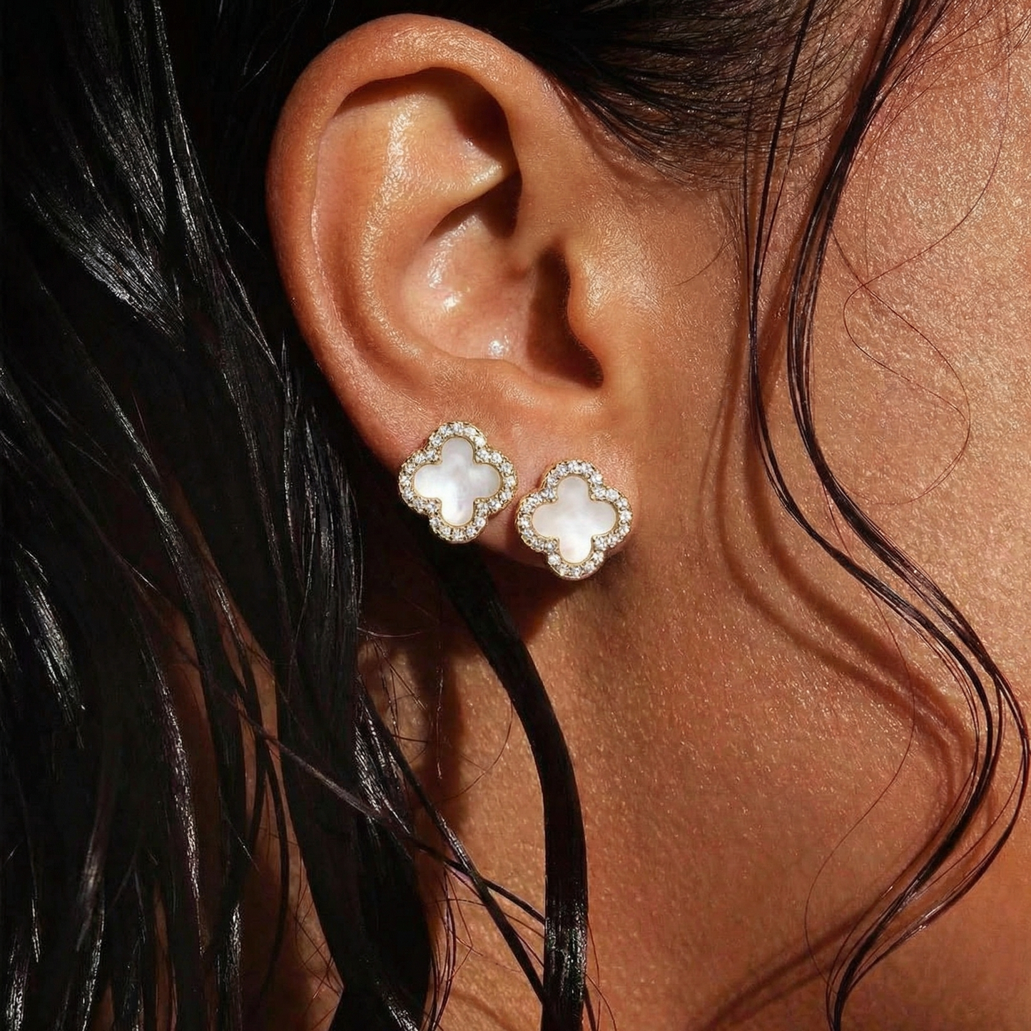 Mina Gold Pearl Diamanté Earrings