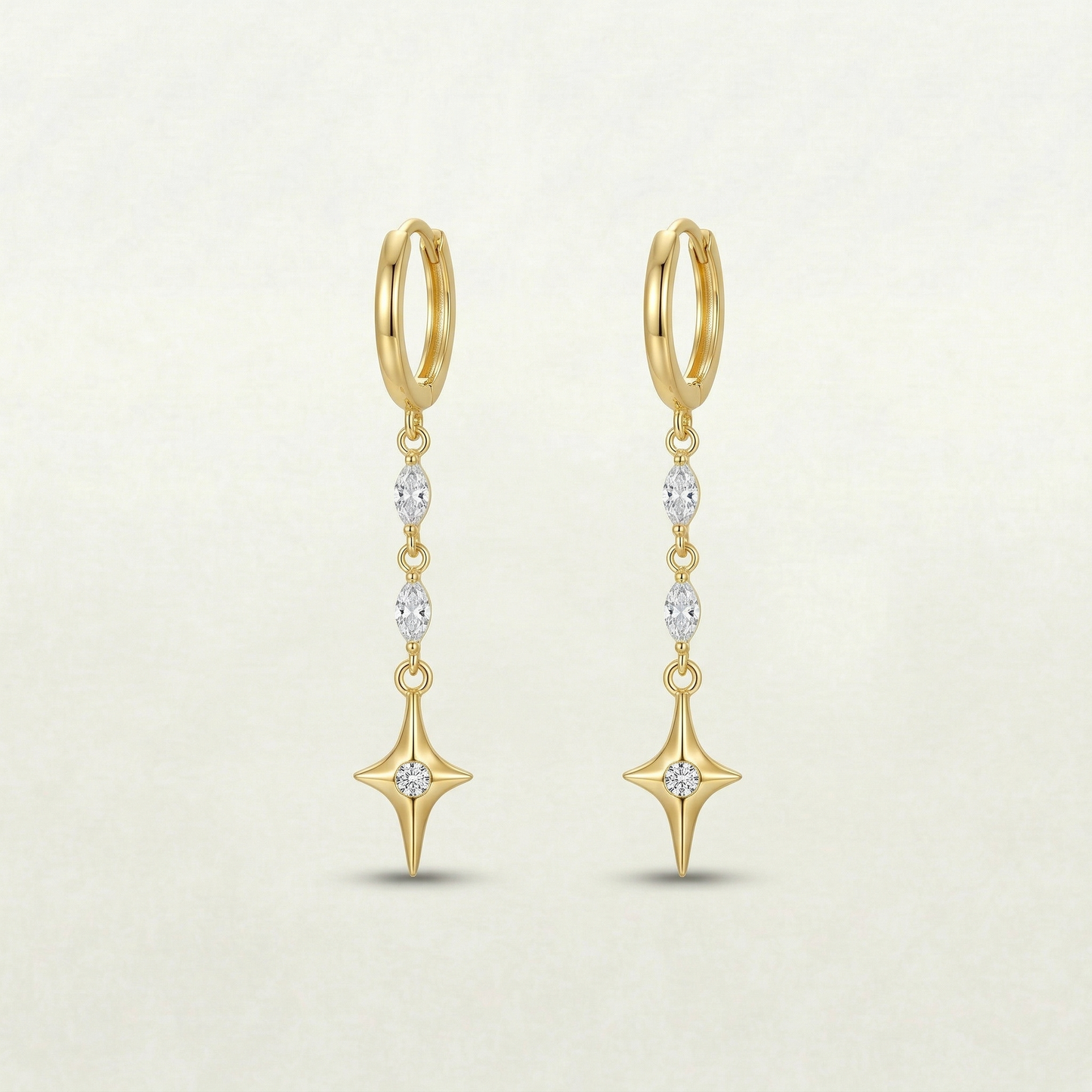 Dangly 18K Gold Star Plated Earrings