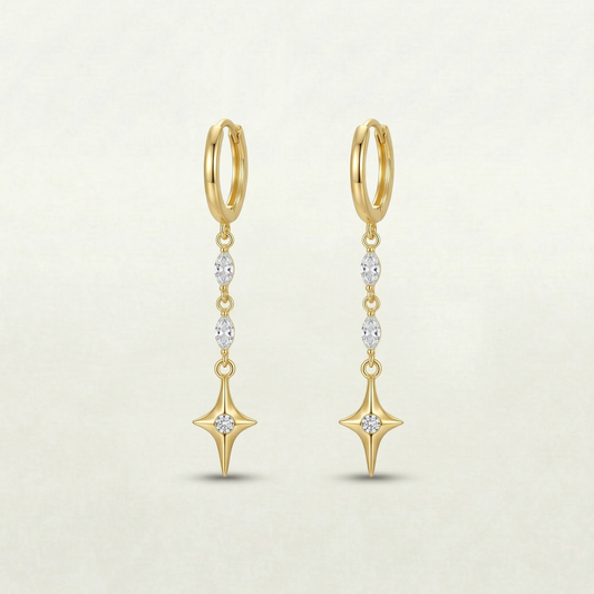 Dangly 18K Gold Star Plated Earrings