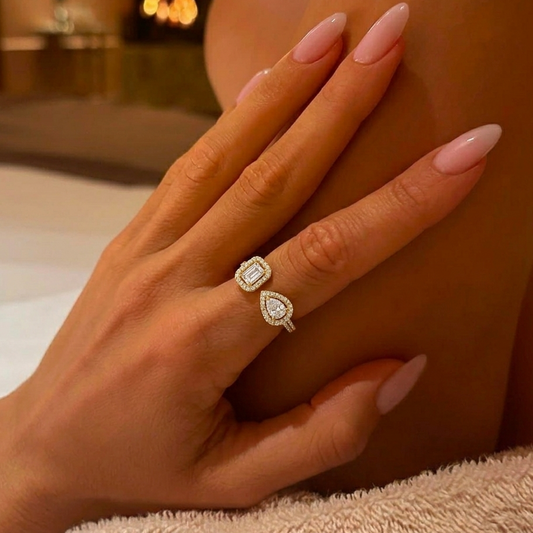 Twin Diamanté Ring (in silver & gold)