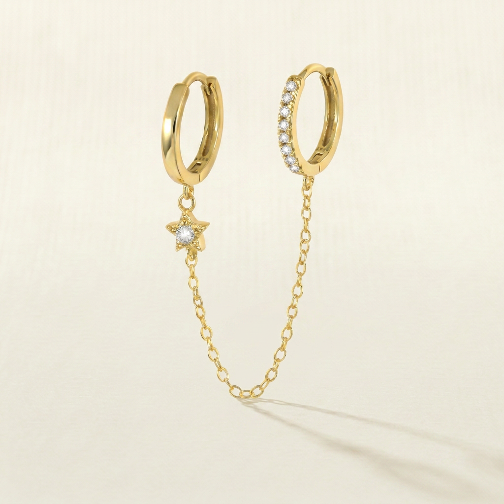 Ciara Hoop Double Chain Earrings