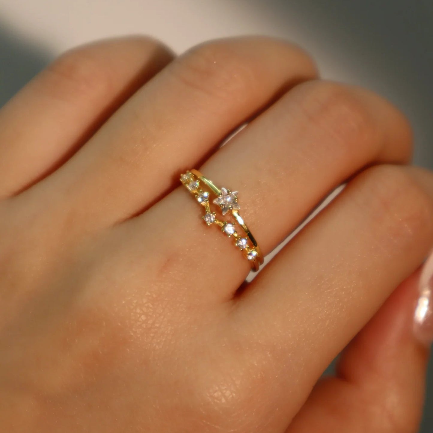 18K Gold Diamanté Vermeil Star Ring