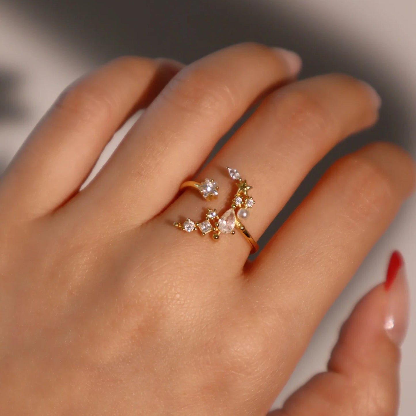 18K Gold Diamanté Moon Ring