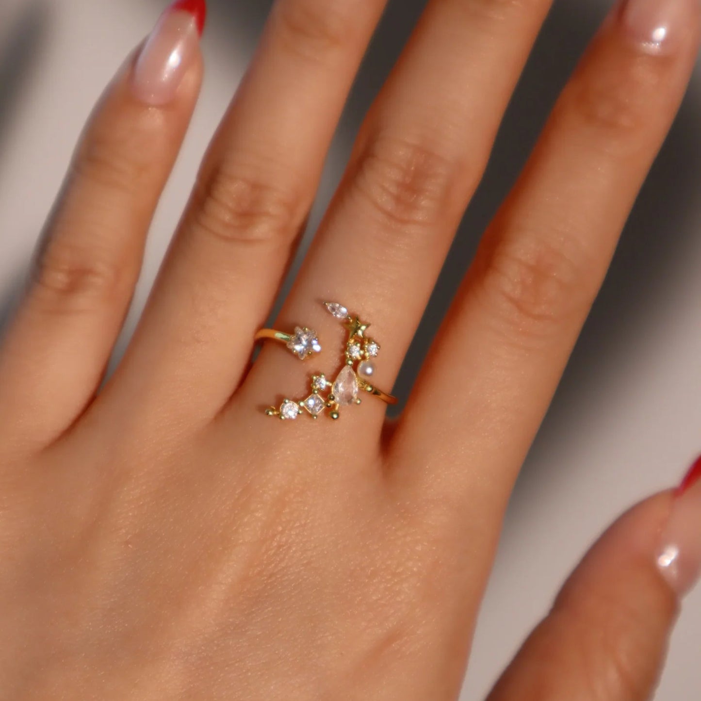 18K Gold Diamanté Moon Ring