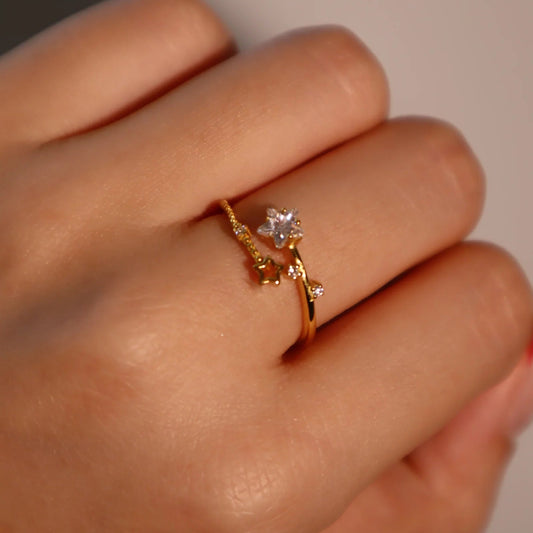 18K Gold Diamanté Vermeil Shooting Star Ring