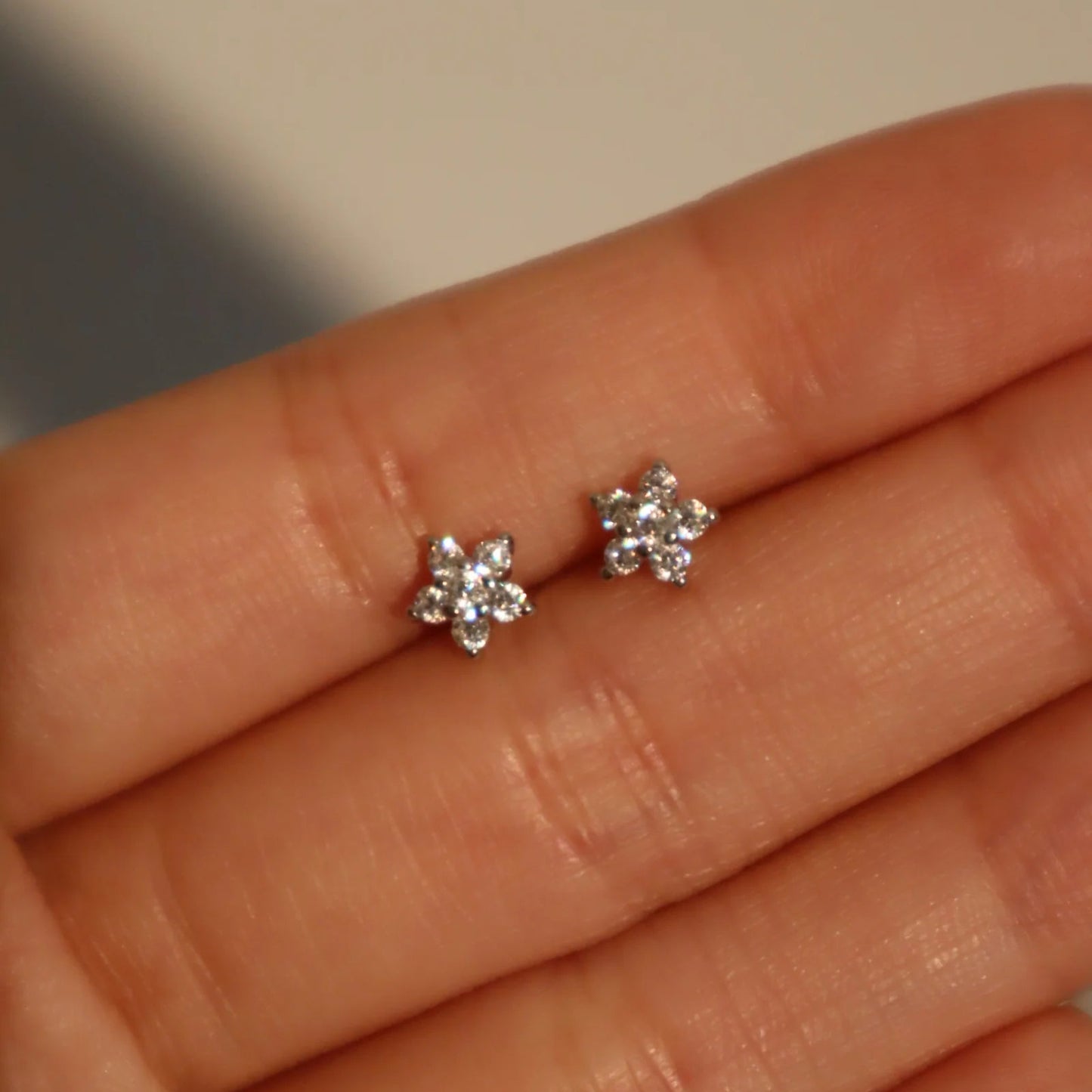 Diamanté Snowflake Stud Earrings (in silver & gold)