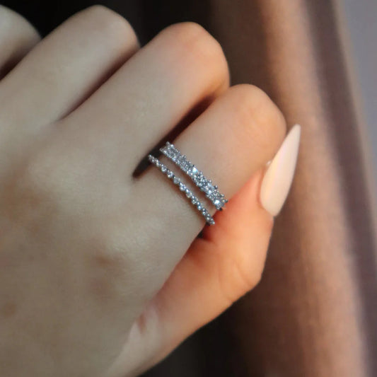 925 Sterling Diamanté Double Layer Ring